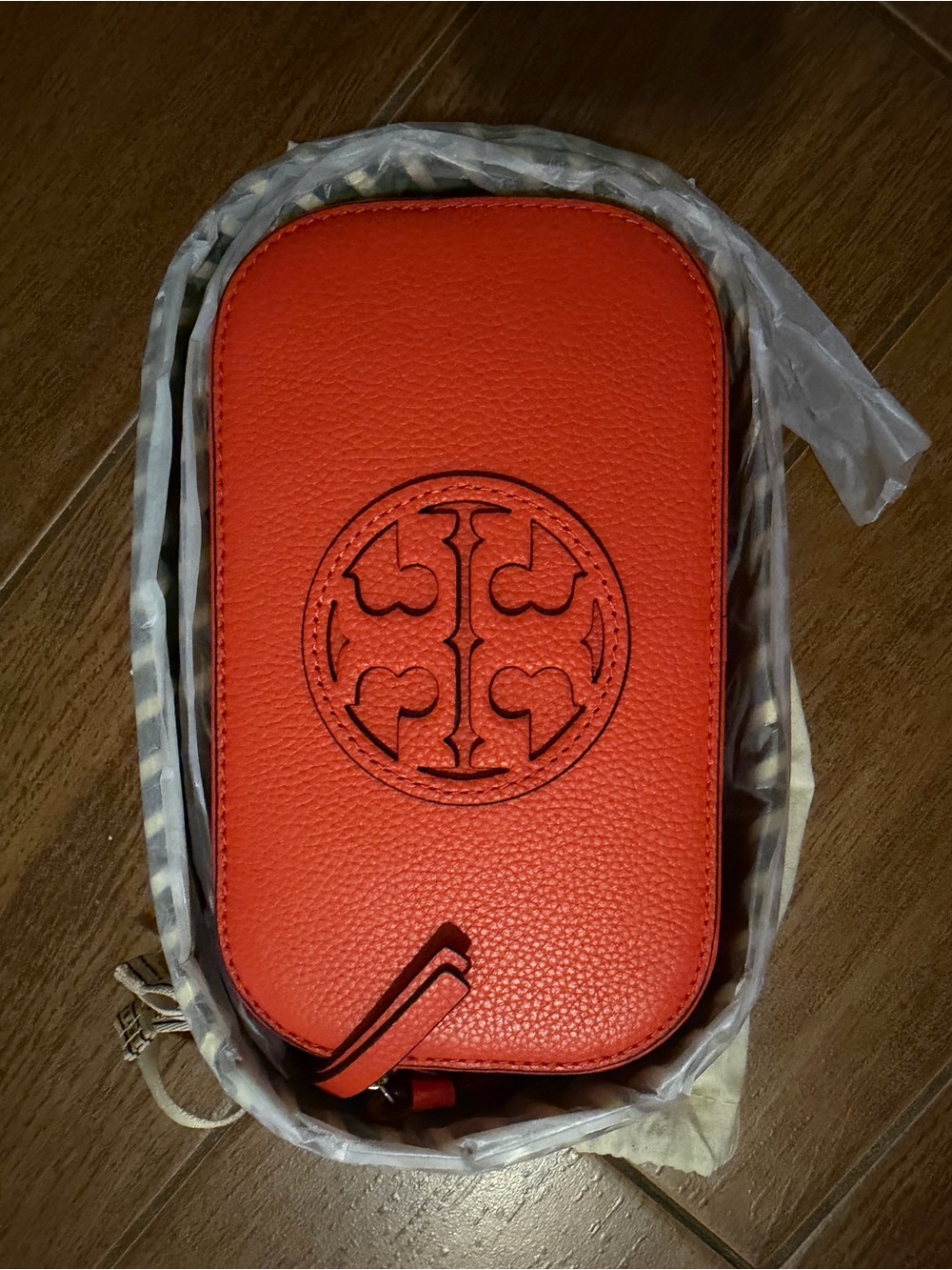 Tory Burch Red Pebble Leather Camera Bag w/ Reversible Strap